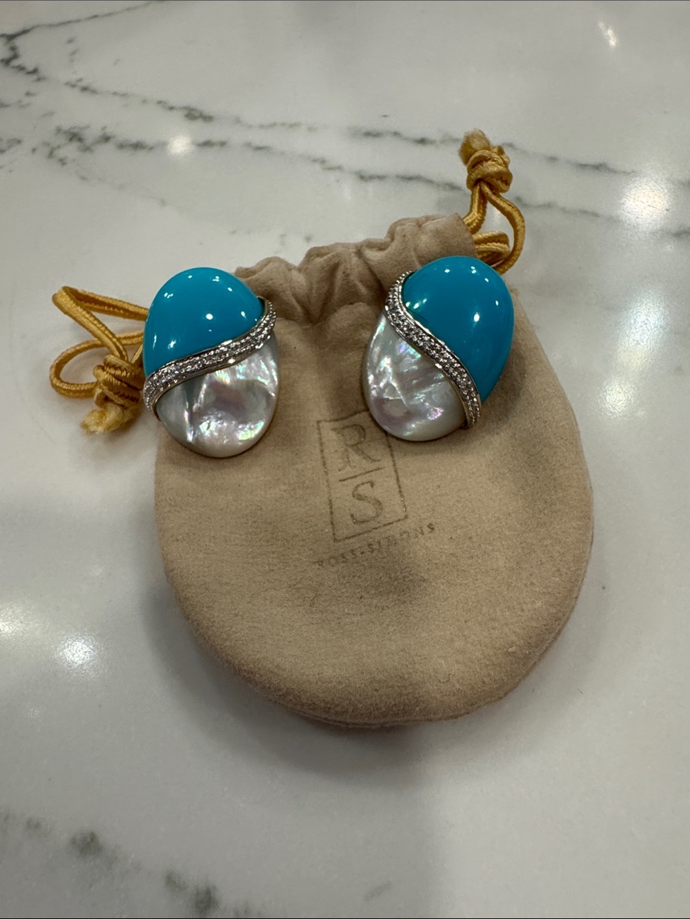 Ross-Simons turquoise and mother of pearl clip earrings